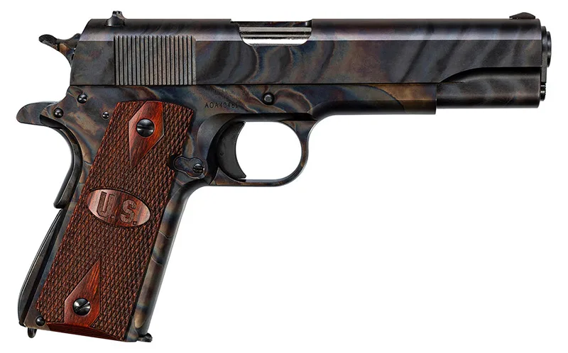 Auto Ordnance Case Hardened 1911 .45 ACP with 5" Barrel, Wood Grips, US Logo