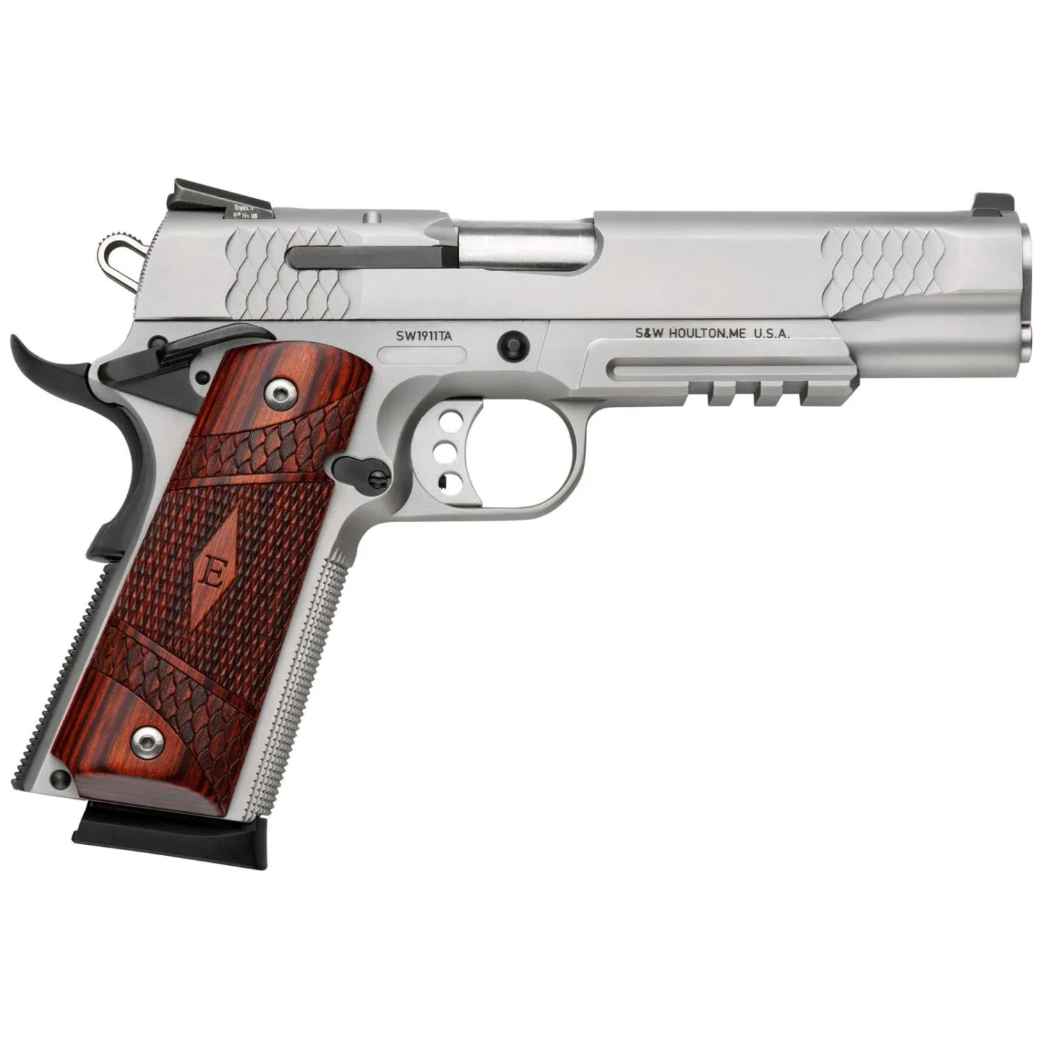 SMITH & WSSON 1911 E SERIES S/S 45ACP 5" 8RD TCTL RAIL