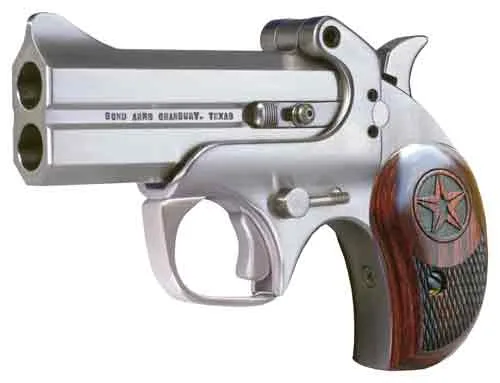 Bond Arms Century 2000 Defender Double Barrel Derringer .45LC/.410 with 3.5-inch barrel, stainless steel frame, and rubber gr