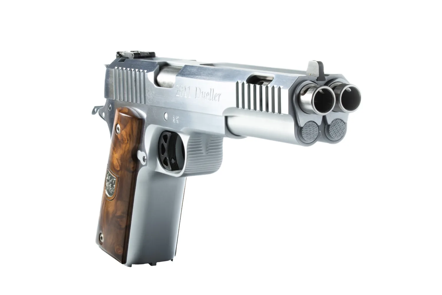 Arsenal Firearms Dueller Prismatic Double Barrel Pistol - Stainless | .45ACP | 6.5" Twin Ported Barrels | 7+7 Parallel Mag | Walnut Grips