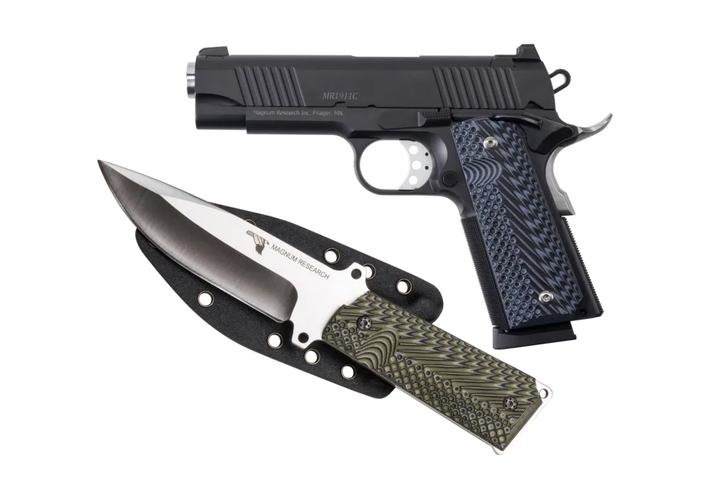 Magnum Research DE 1911 45ACP handgun with 4.33-inch barrel and knife set