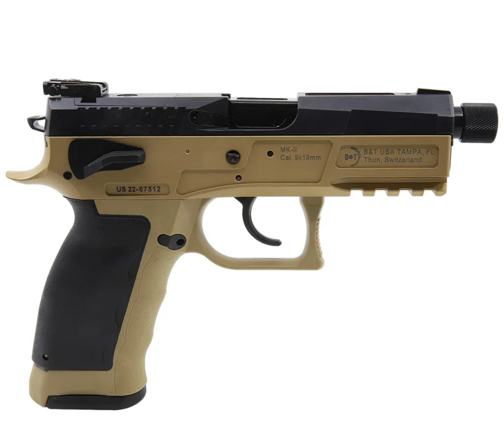 B&T MK-II 9mm Semi-Auto Pistol with 4.3" Threaded Barrel and FDE Finish